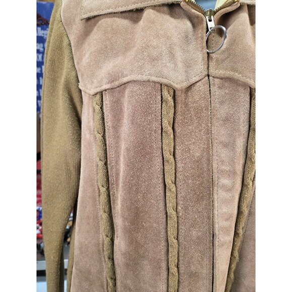 Vintage Challenger Cardigan Mens Large 38-40 Suede Knit Zip-Up Jacket 1970s-80s - Picture 2 of 14